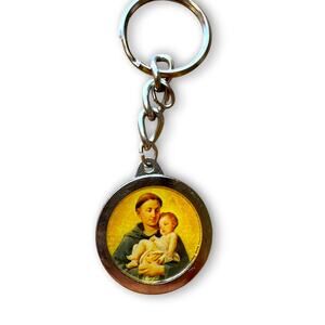Vintage Saint Anthony Blessed Relic Keychain Catholic Religious Medallion